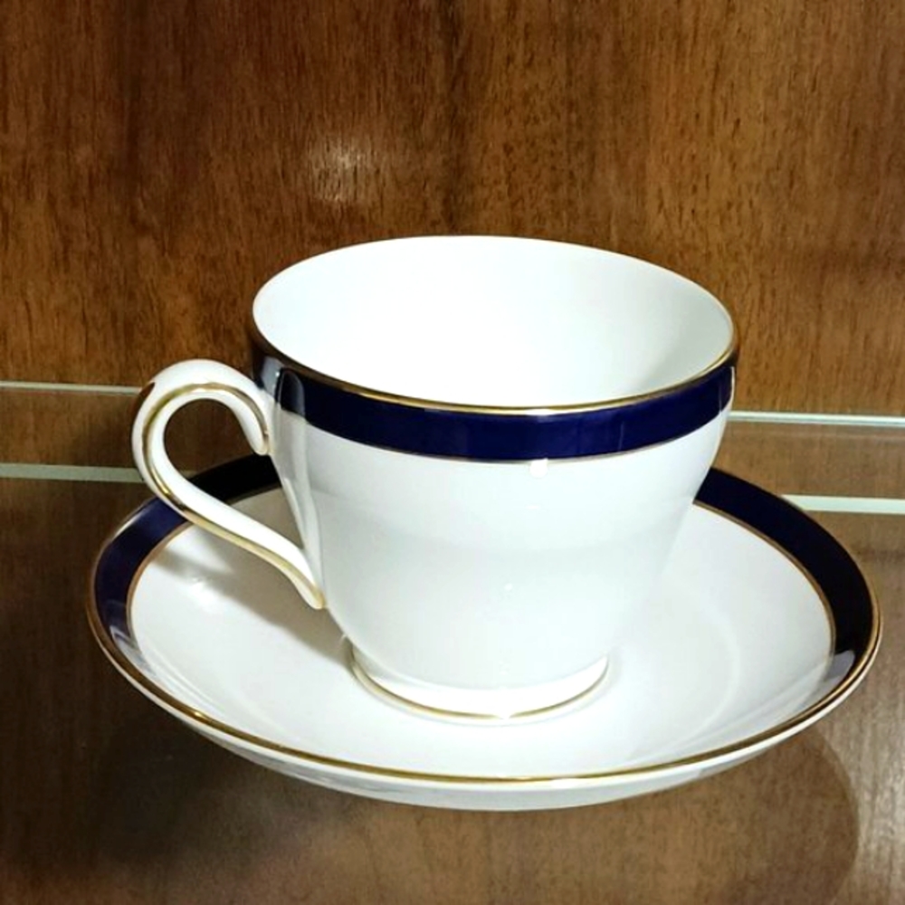 Spode Fine Bone China Consul Teacup and Saucer Cobalt Blue